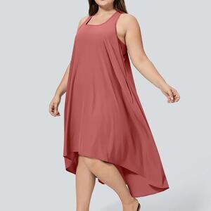 Halara Breezeful Pocket High Low Flowy Quick Dry Casual Dress Kapok Red 1X